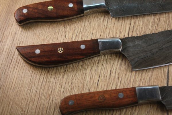 4 Piece Damascus Chef Knife Set Ebony Wood